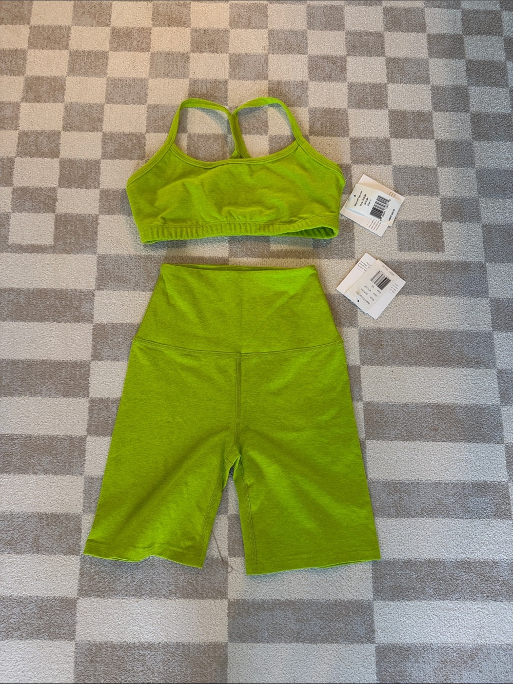 Beyond Yoga Lime Green Seamless Sports Bra and High-Rise Biker Shorts Set